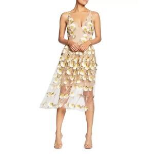 Dress The Population Illusion Dress Small Tan Nude Floral Sheer Romantic Dreamy